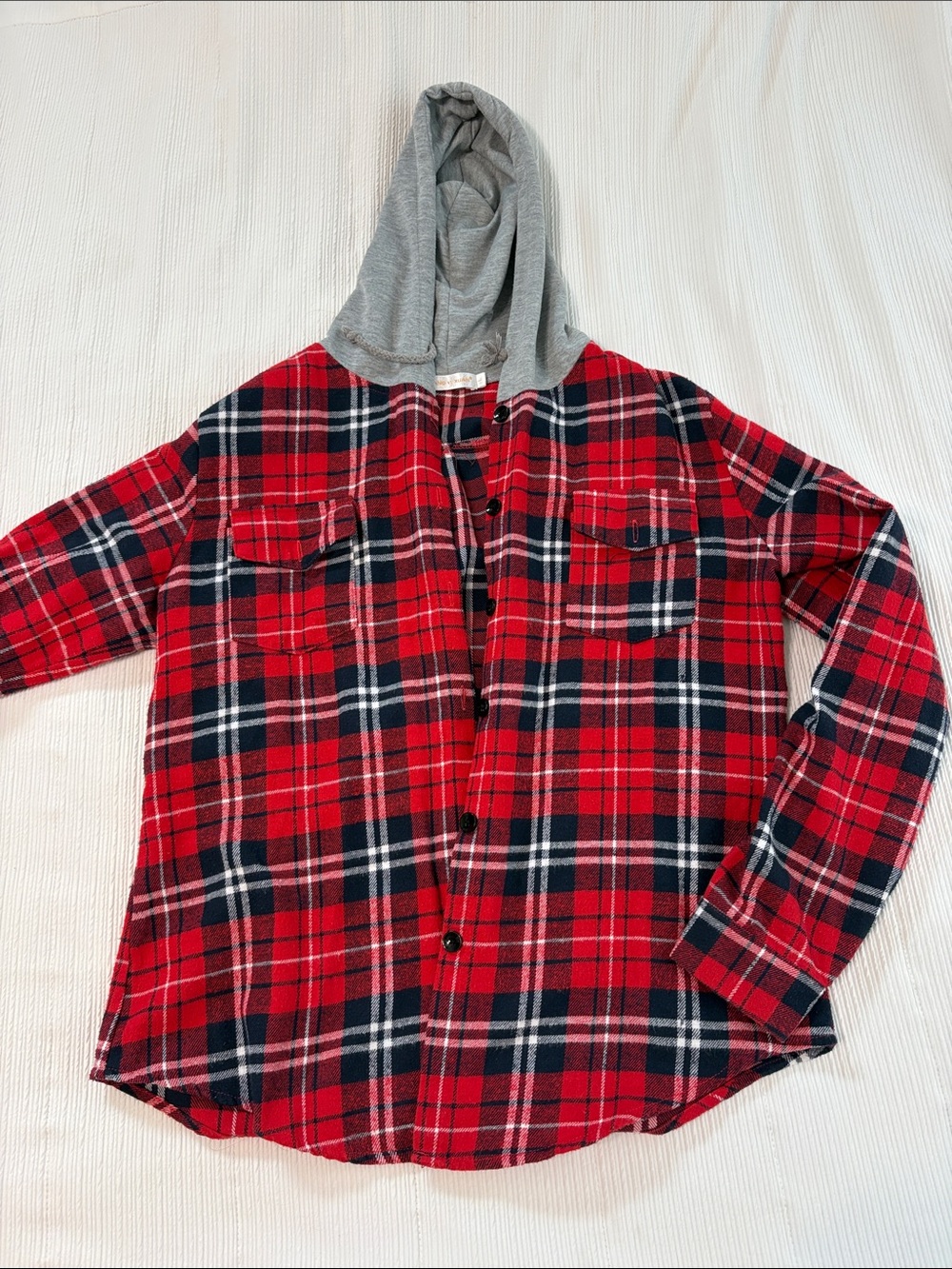 Red Plaid Hooded Flannel Shirt